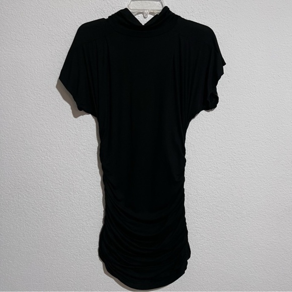 Cheryl Creations Black LBD Mock Neck Keyhole Back Ruched Sides Medium